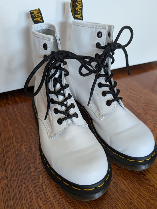 Dr. Martens Shoes - Dr. Martens 1460 White Leather Lace-Up Ankle Boots Women's Size 6